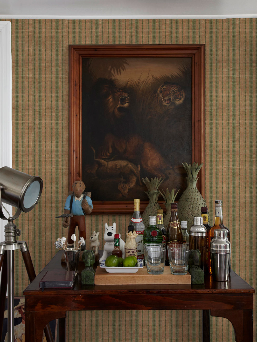 'Boys Pajamas' Burlap Wallpaper by Flint Wood & Hicks - Olive