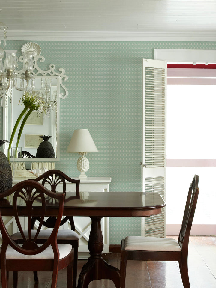 'Buttonwood' Wallpaper by Flint Wood & Hicks - Cream on Minty Green