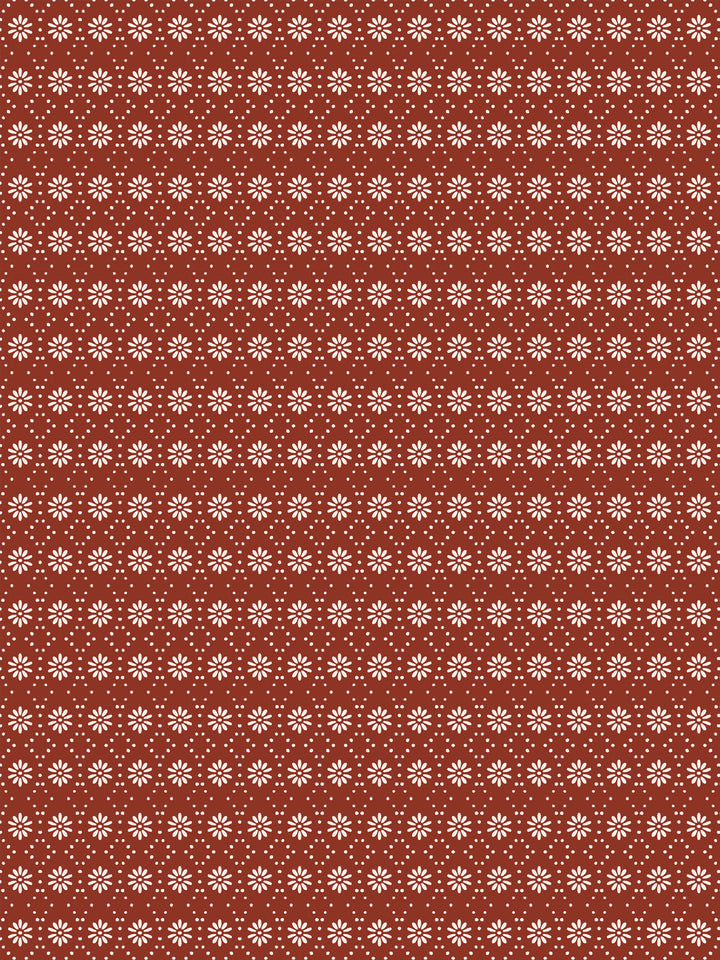 'Buttonwood' Wallpaper by Flint Wood & Hicks - Ivory on Dark Red