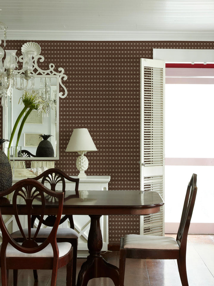 'Buttonwood' Wallpaper by Flint Wood & Hicks - Dark Sand on Mahogany