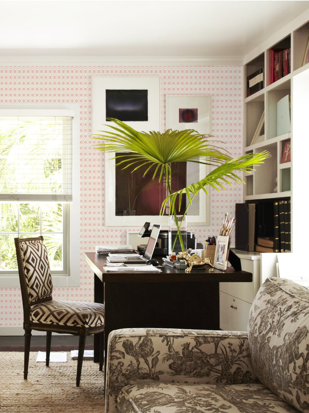 'Buttonwood' Wallpaper by Flint Wood & Hicks - Eggshell on Pink