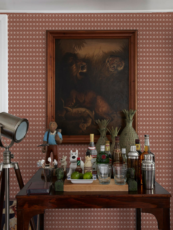 'Buttonwood' Wallpaper by Flint Wood & Hicks - Light Eggshell on Red Brown