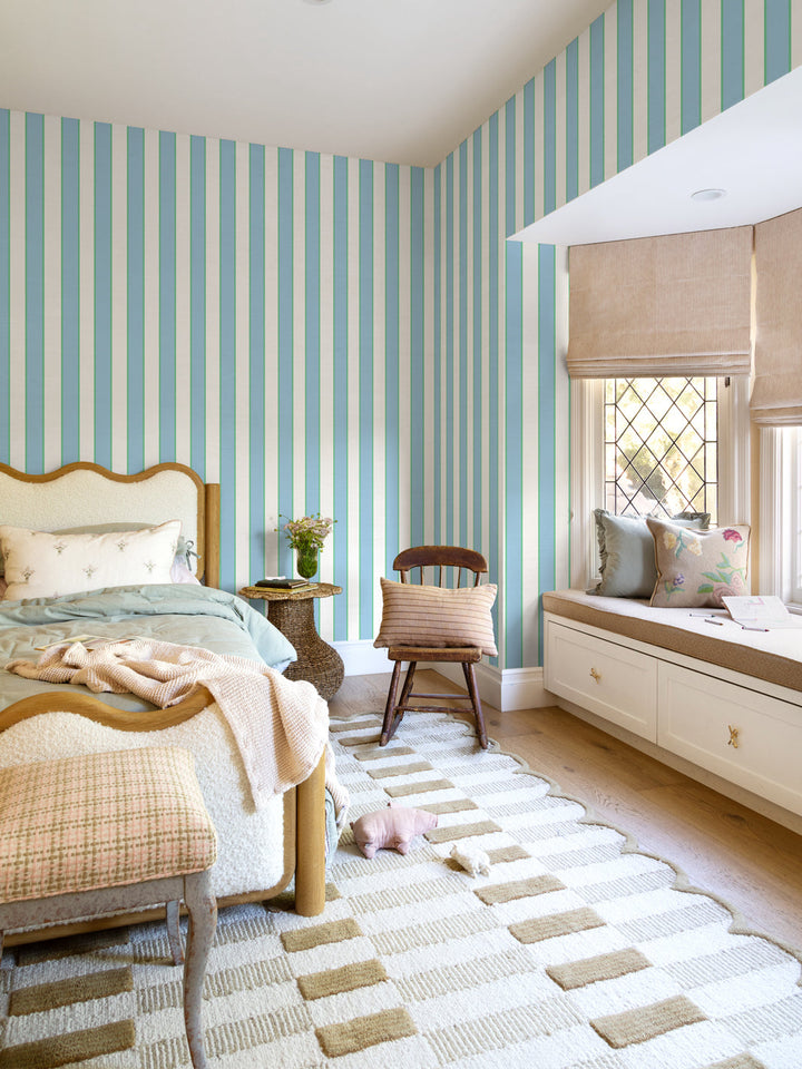 'Cabana Stripe' Wallpaper by Meri Meri - Light Blue
