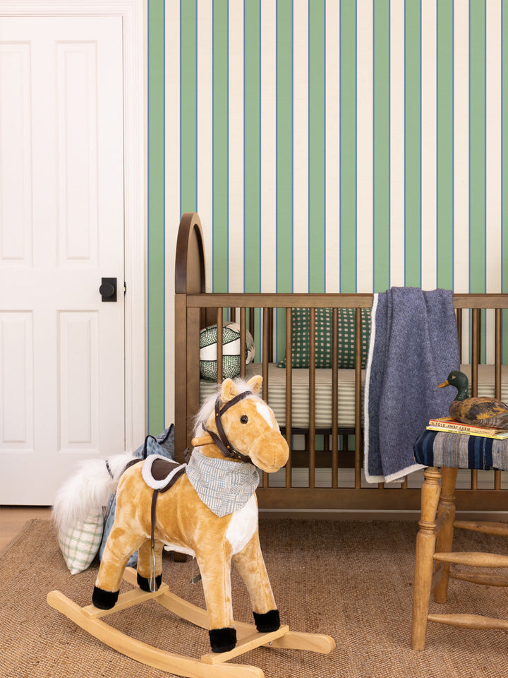 'Cabana Stripe' Wallpaper by Meri Meri - Sage