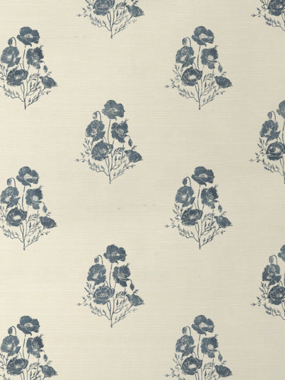 'California Poppy' Grasscloth Wallpaper by Nathan Turner - Darker Blue