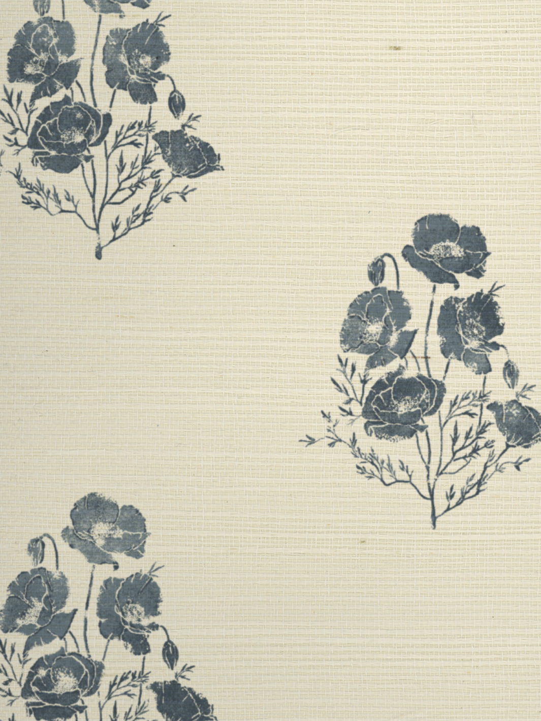 'California Poppy' Grasscloth Wallpaper by Nathan Turner - Darker Blue