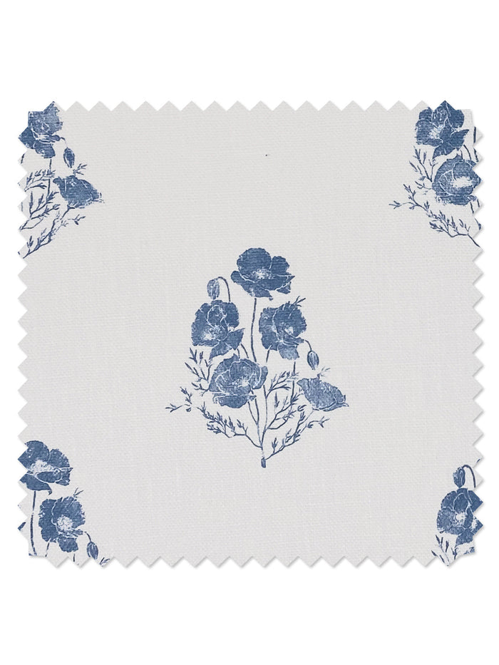 'California Poppy' Linen Fabric by Nathan Turner - Blue