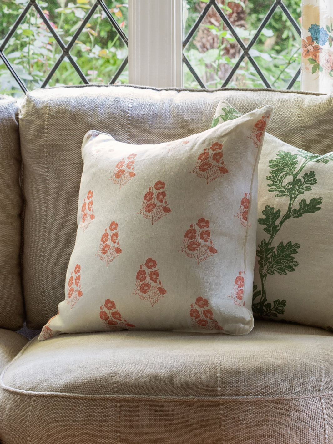 'California Poppy' Linen Fabric by Nathan Turner - Seafoam