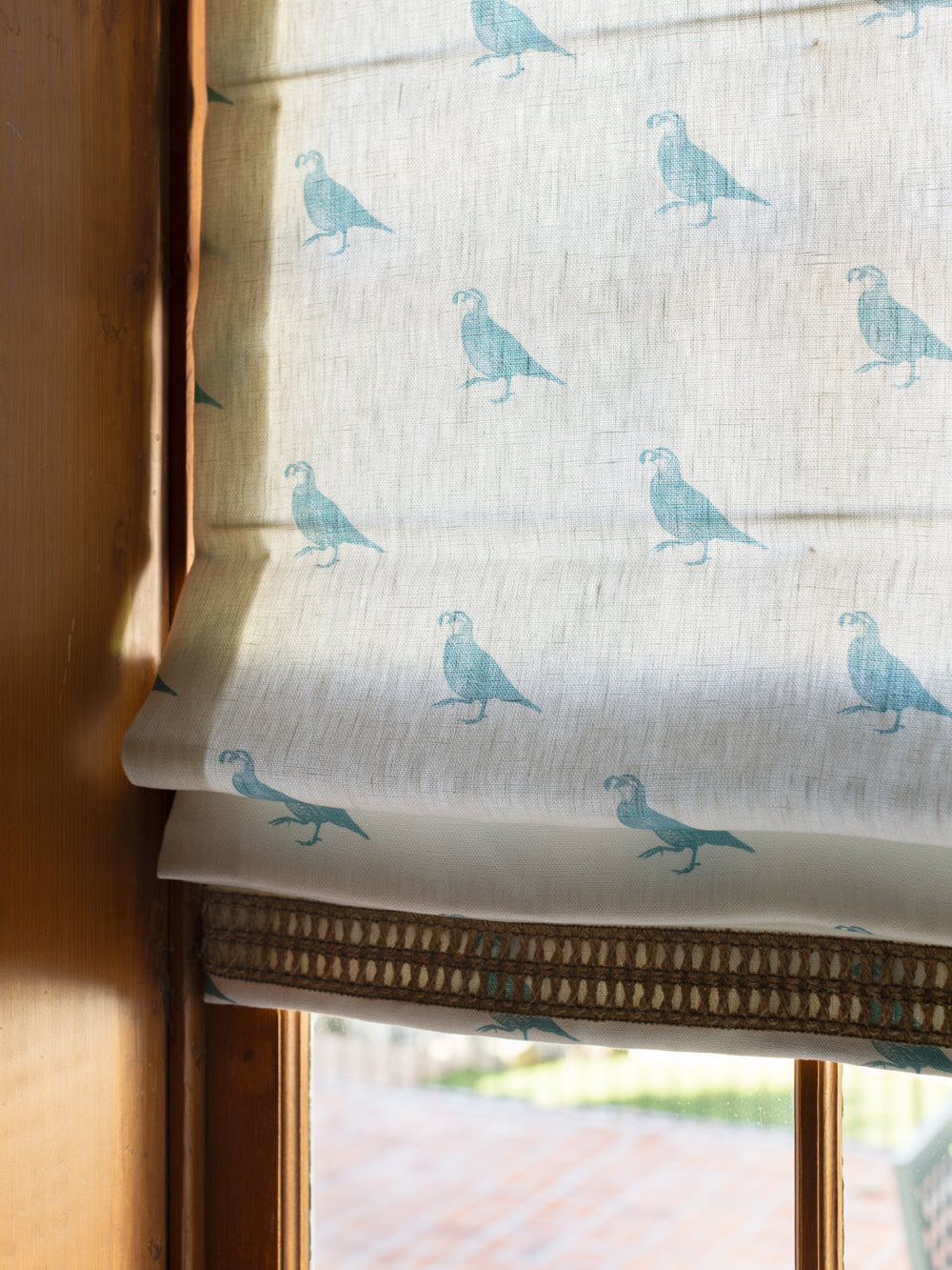 california quail linen fabric by nathan turner blue