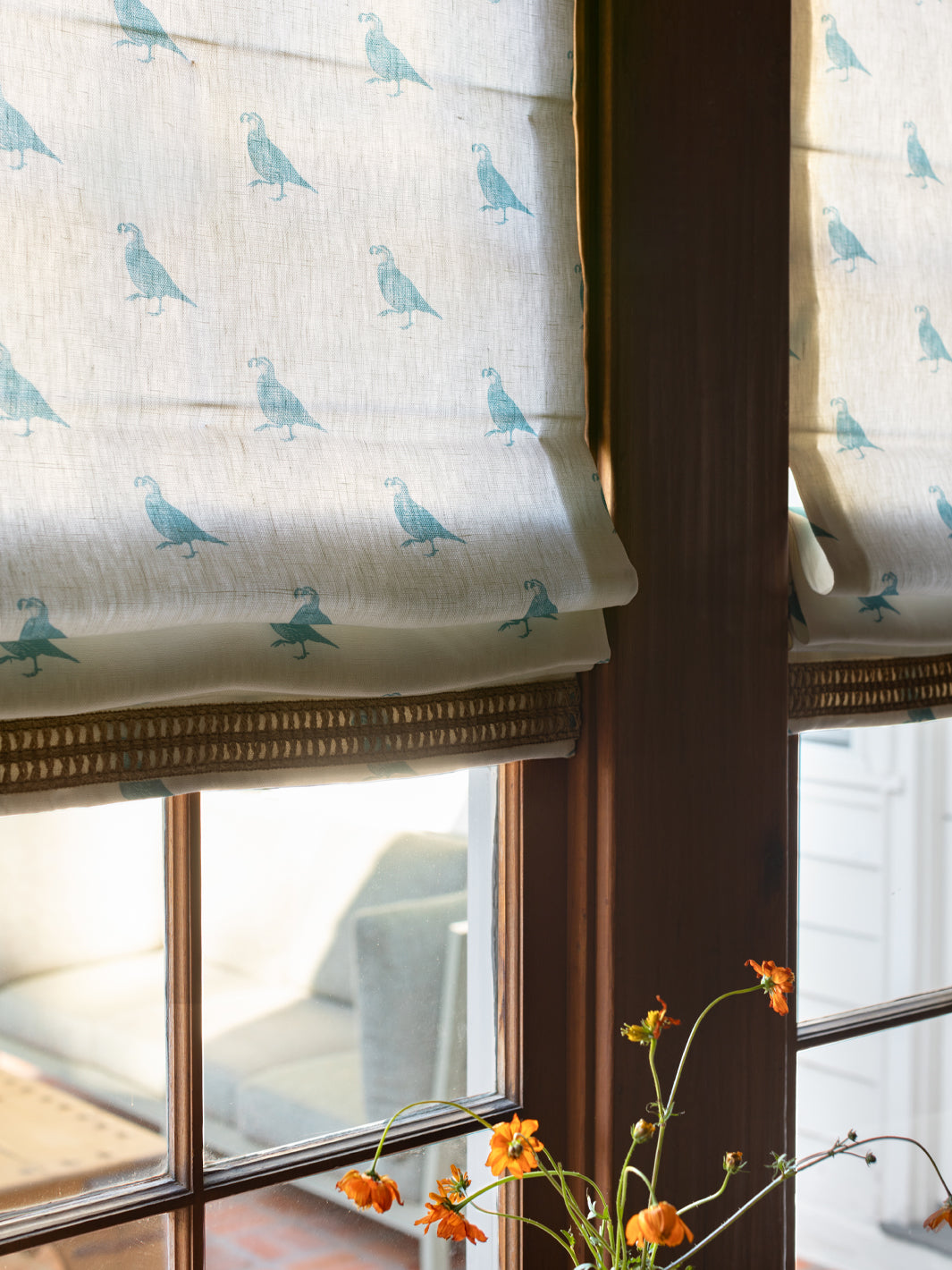 california quail linen fabric by nathan turner green