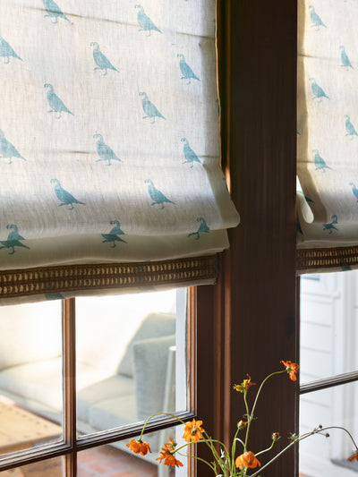 california quail linen fabric by nathan turner green