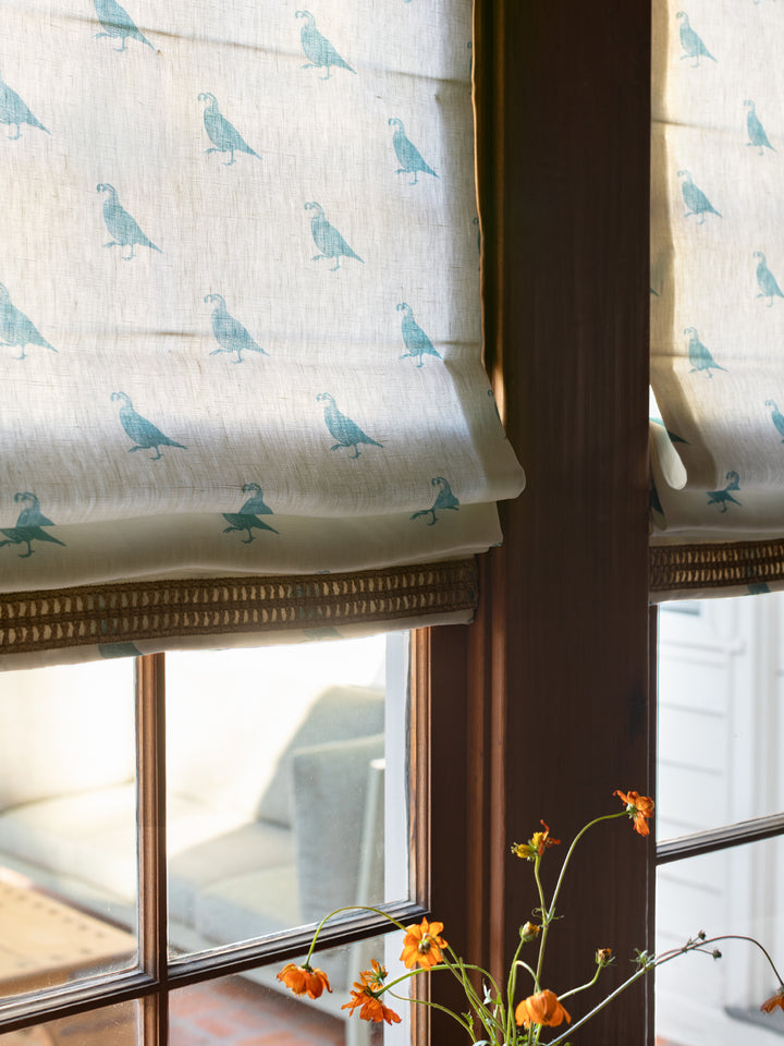 california quail linen fabric by nathan turner seafoam