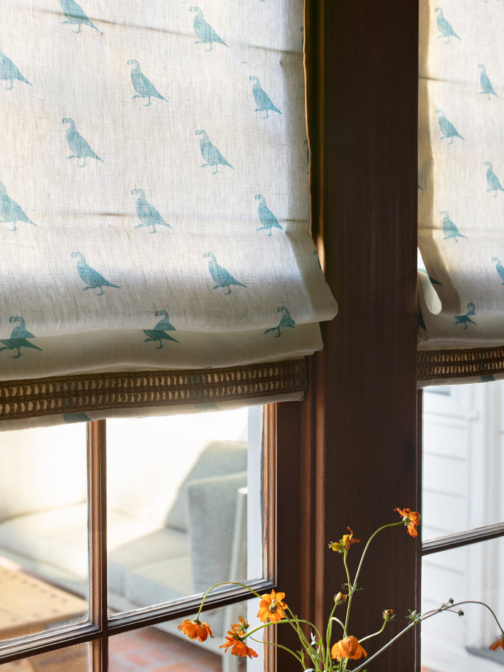 california quail linen fabric by nathan turner blue