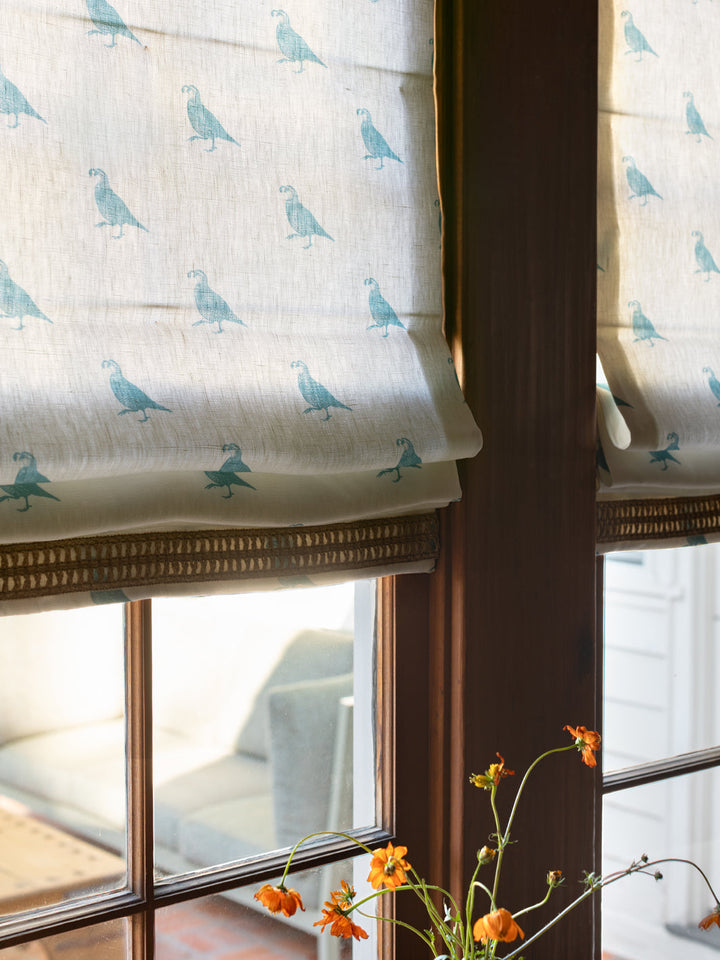 california quail linen fabric by nathan turner blue