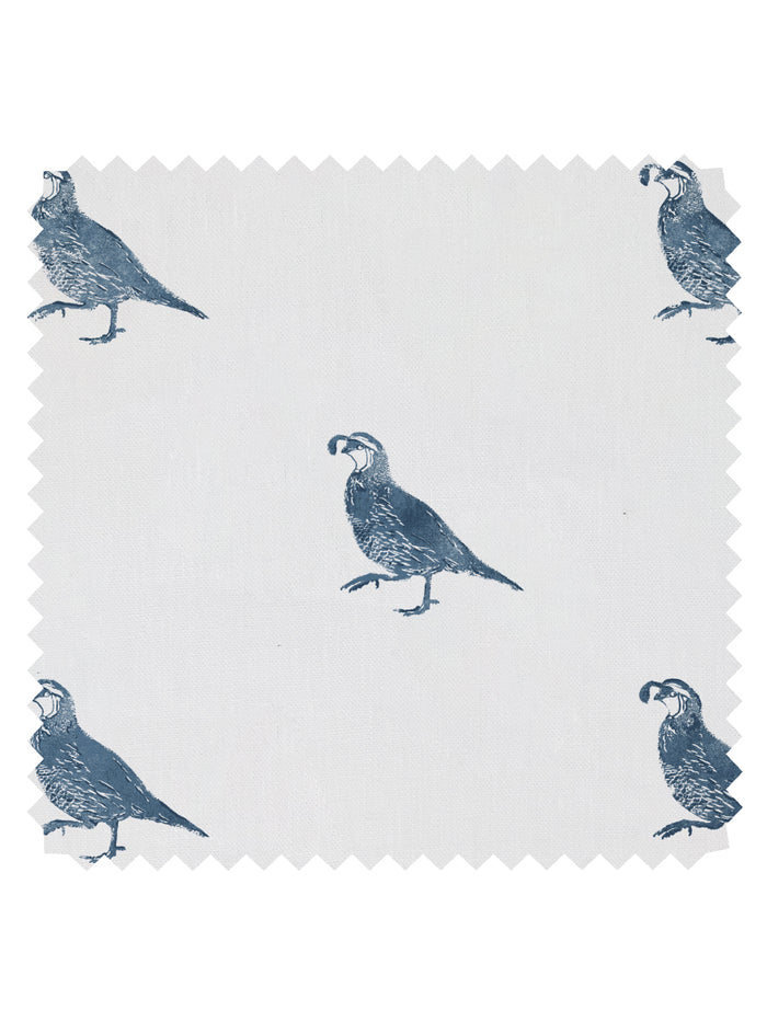 California Quail' Linen Fabric by Nathan Turner - Darker Blue