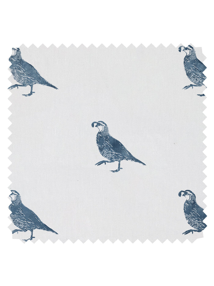 'California Quail' Linen Fabric by Nathan Turner - Darker Blue