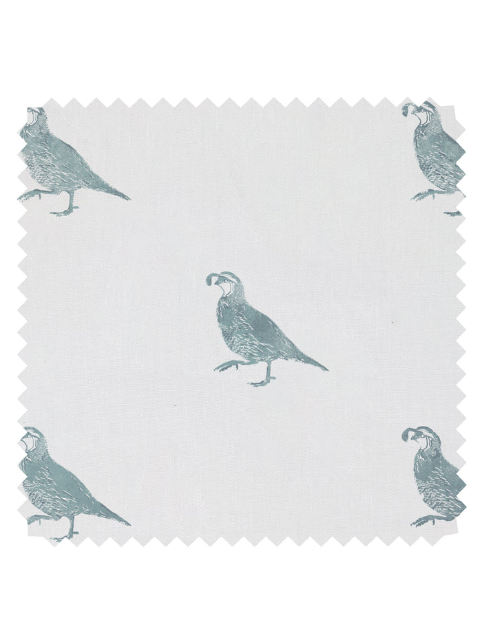 California Quail' Linen Fabric by Nathan Turner - Seafoam