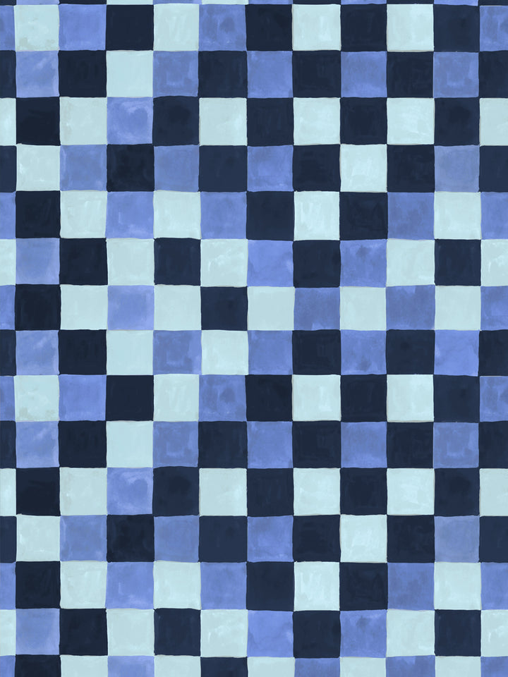 'Canyon Check' Wallpaper in Lake Blue - Design Pattern
