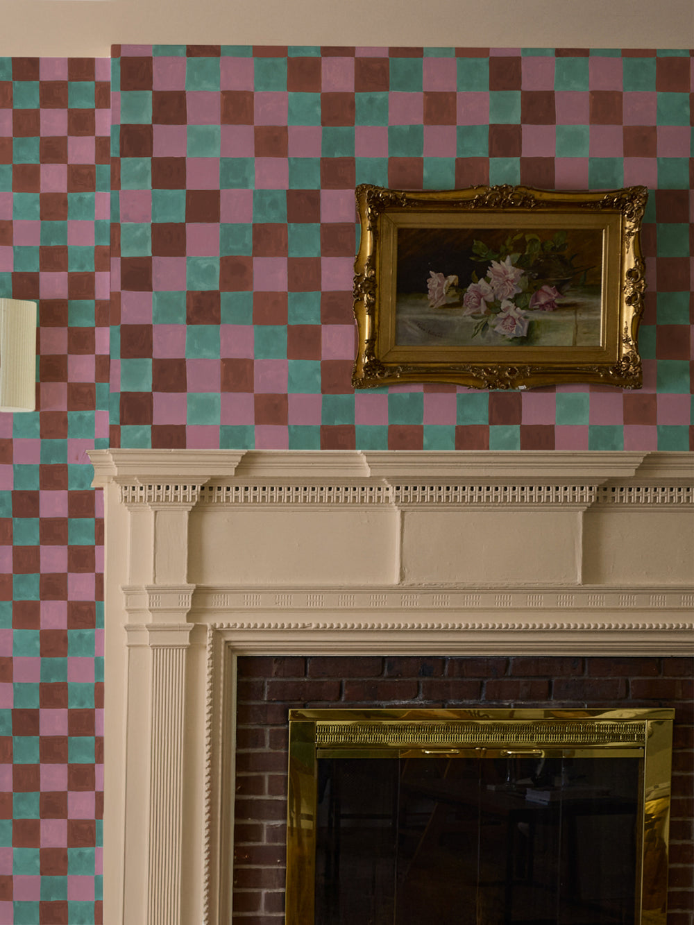 'Canyon Check' Wallpaper in Lilac Sea - Room Scene