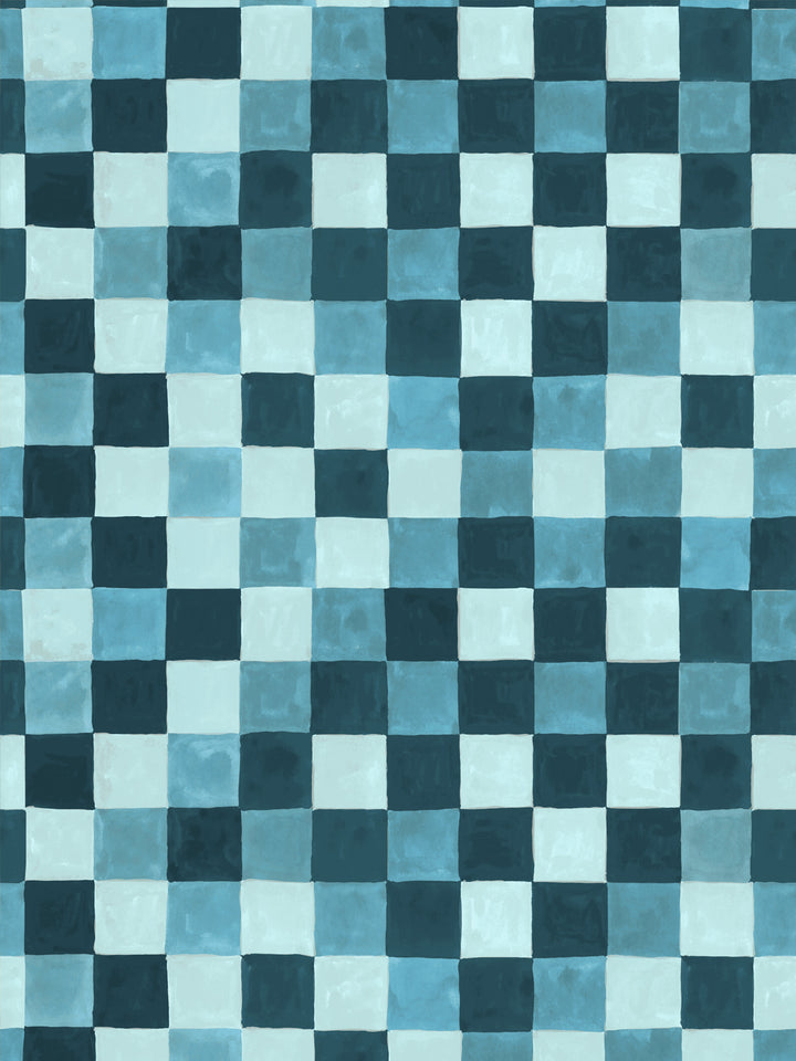 'Canyon Check' Wallpaper in Ocean Blue - Design Pattern