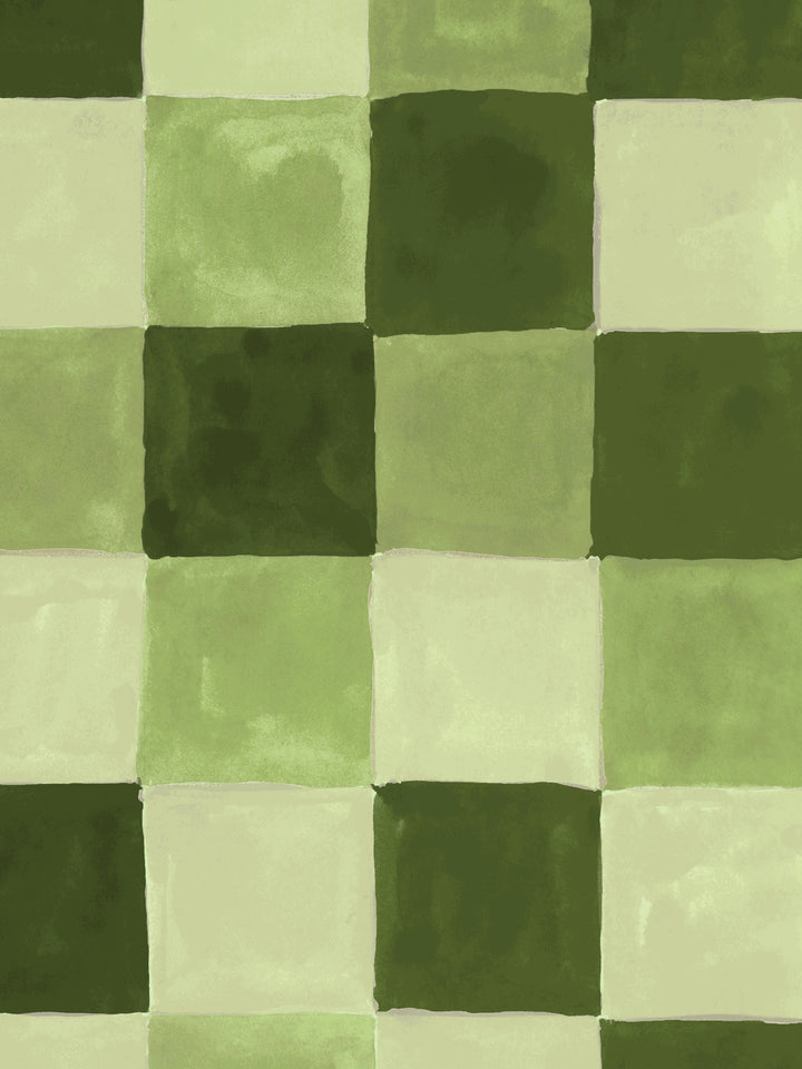 'Canyon Check' Wallpaper in Olive Grove - Detail Close-Up