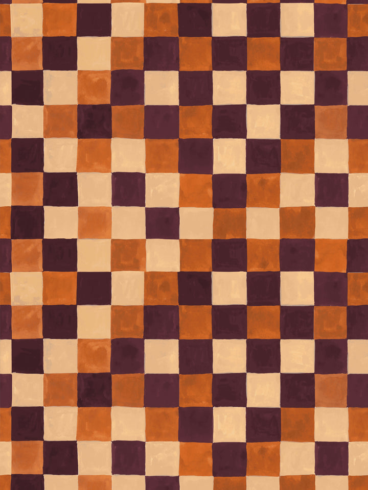 'Canyon Check' Wallpaper in Orange Wine - Design Pattern