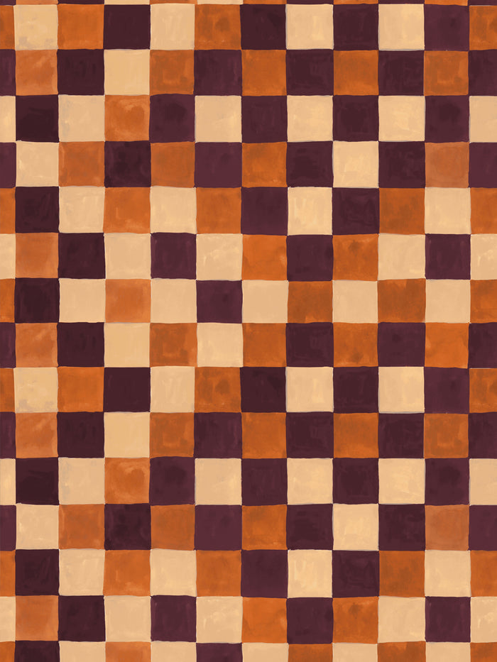 'Canyon Check' Wallpaper by Wallshoppe - Orange Wine