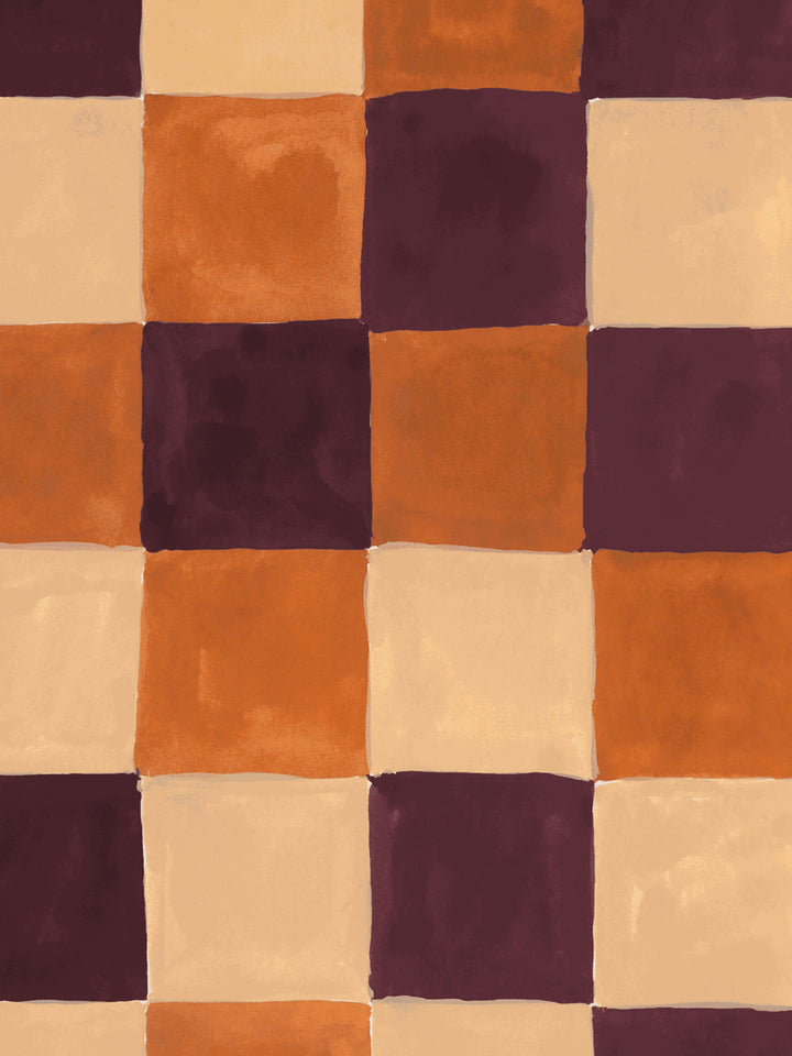 'Canyon Check' Wallpaper in Orange Wine - Detail Close-Up