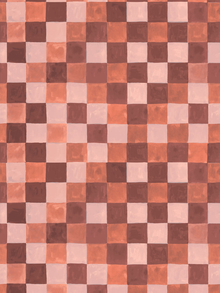 'Canyon Check' Wallpaper in Peach Rose - Design Pattern