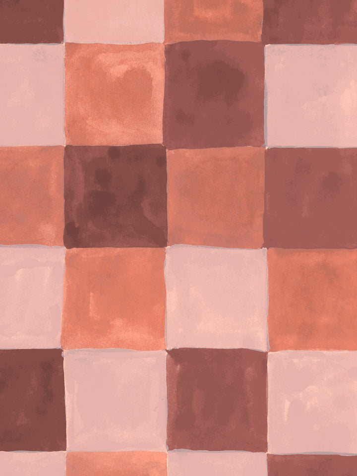 'Canyon Check' Wallpaper in Peach Rose - Detail Close-Up