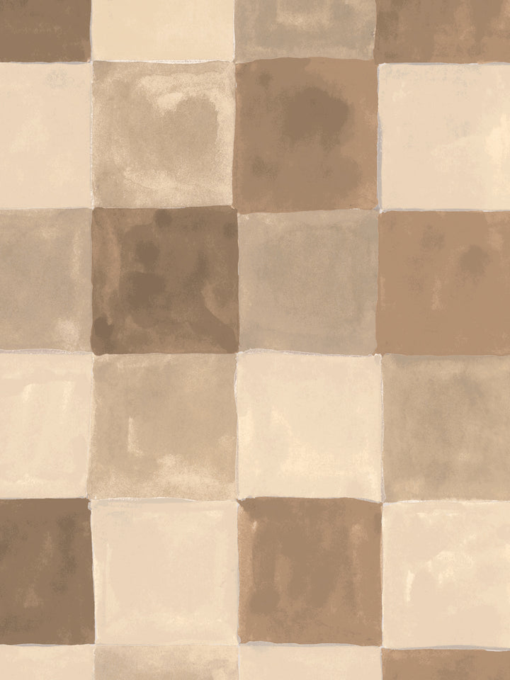 'Canyon Check' Wallpaper in Sand - Detail Close-Up