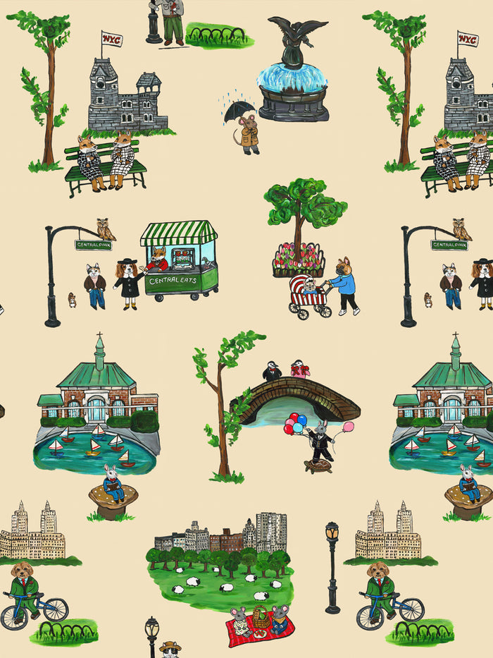 'Central Park' Wallpaper by Carly Beck City Blue - Cream