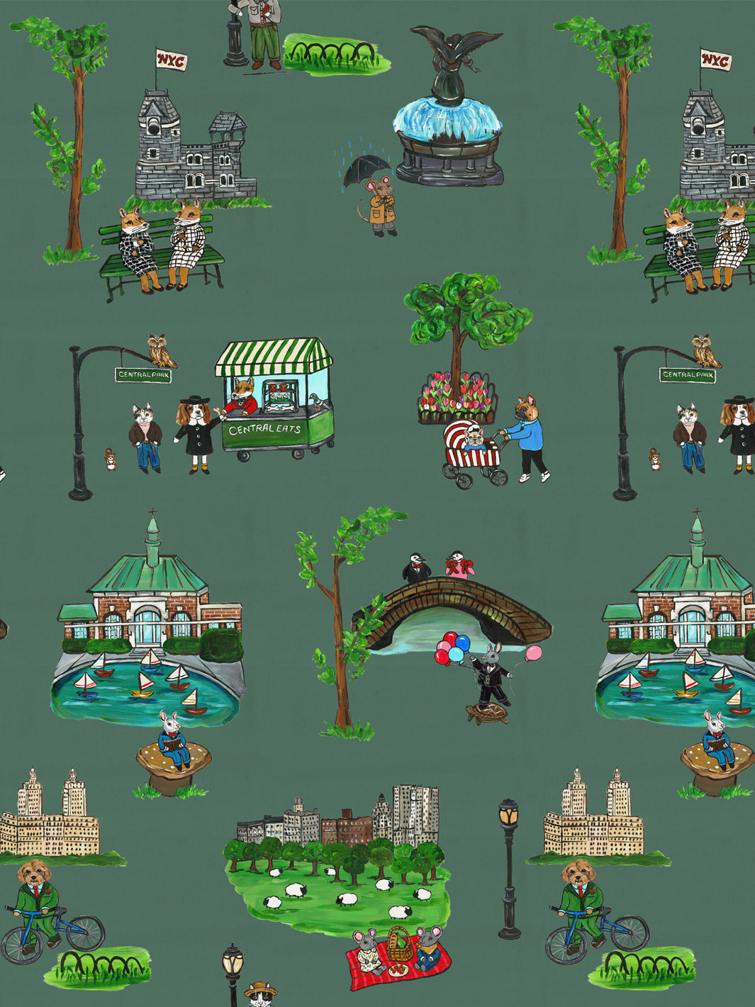 'Central Park' Wallpaper by Carly Beck City Blue - Juniper