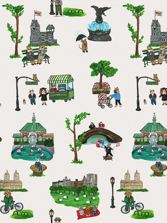 'Central Park' Wallpaper by Carly Beck City Blue - Lobby White