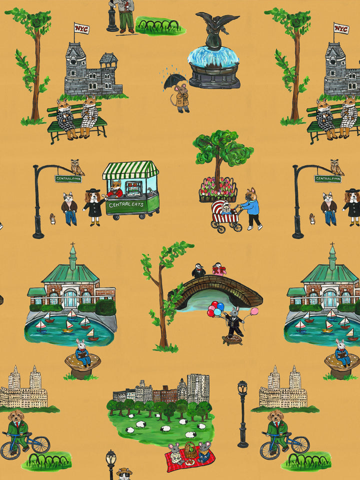 'Central Park' Wallpaper by Carly Beck City Blue - Marigold