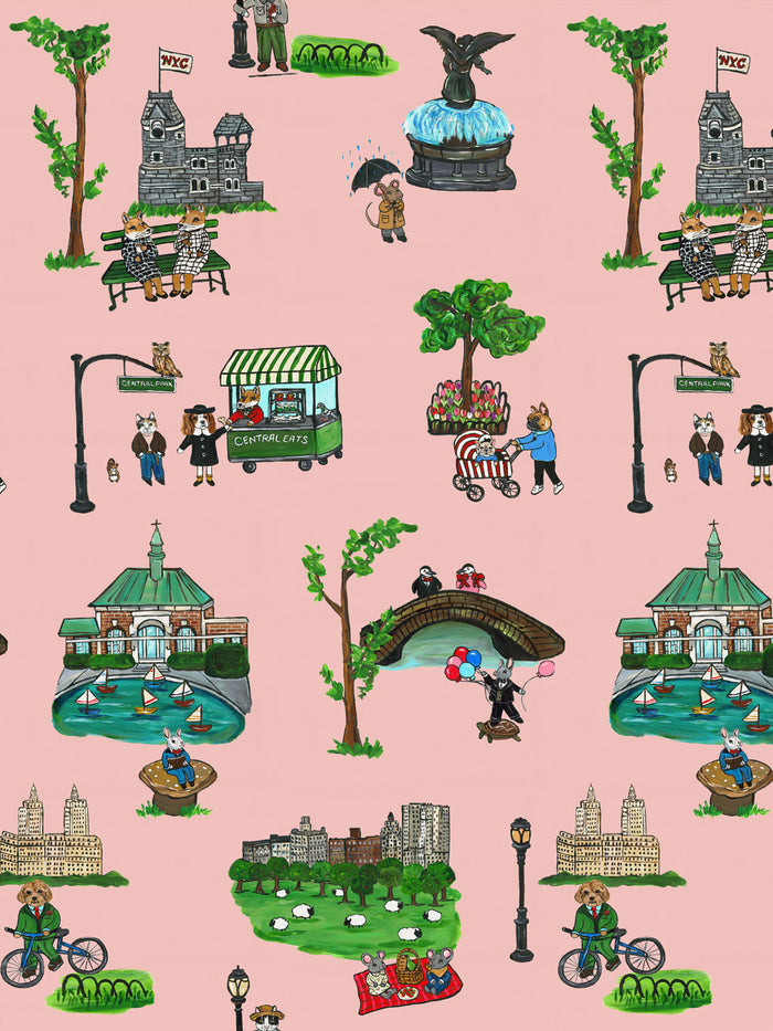 'Central Park' Wallpaper by Carly Beck City Blue - Pink