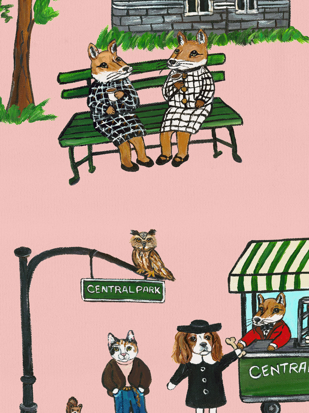 'Central Park' Wallpaper by Carly Beck City Blue - Pink