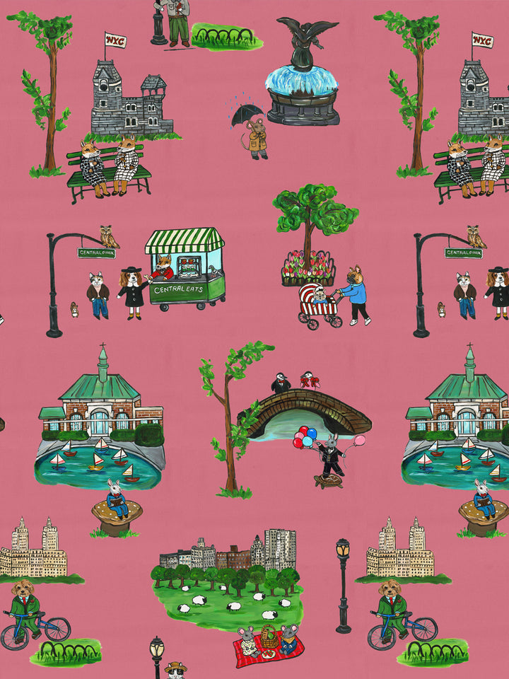 'Central Park' Wallpaper by Carly Beck City Blue - Rose