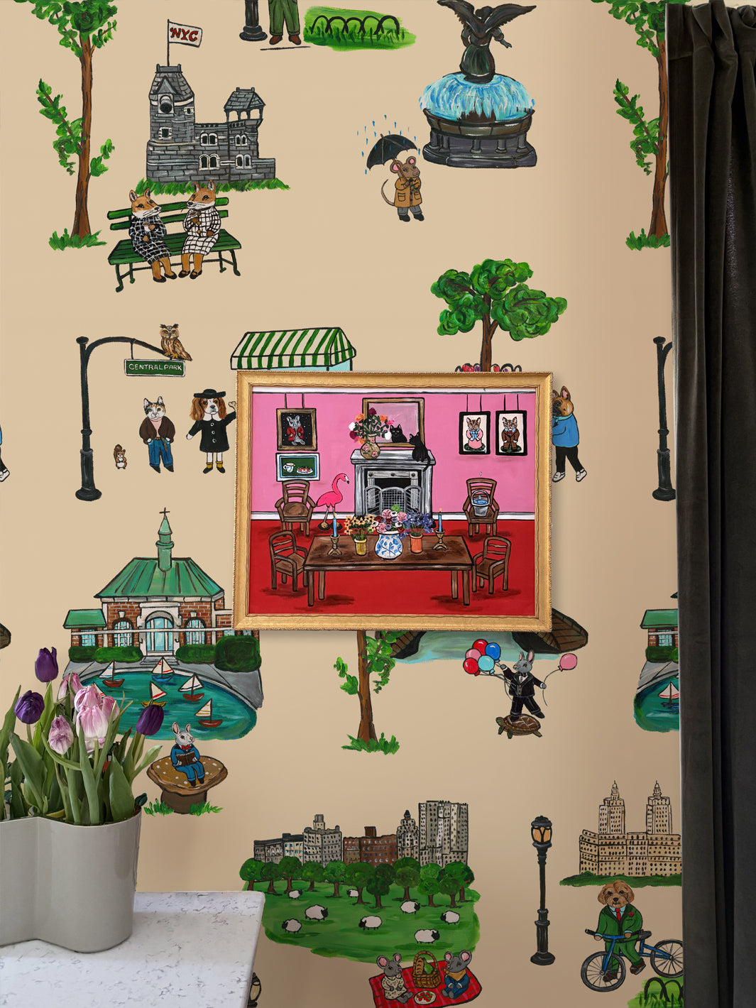 'Central Park' Wallpaper by Carly Beck City Blue - Cream