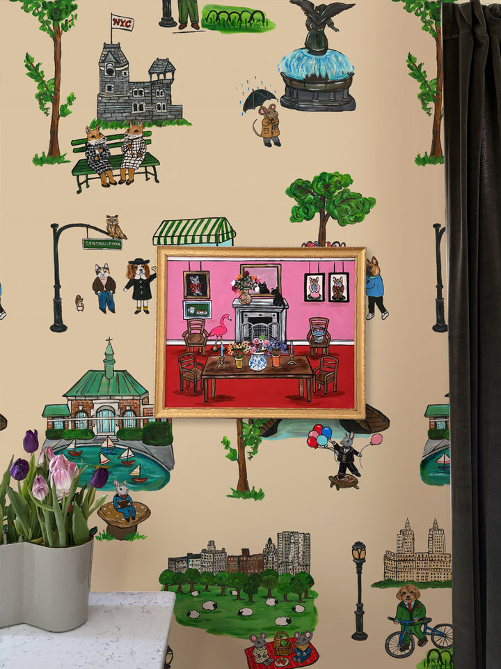 'Central Park' Wallpaper by Carly Beck City Blue - Cream