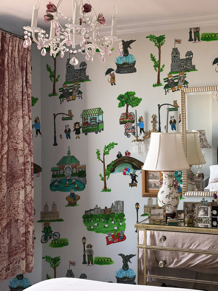 'Central Park' Wallpaper by Carly Beck City Blue - Lobby White