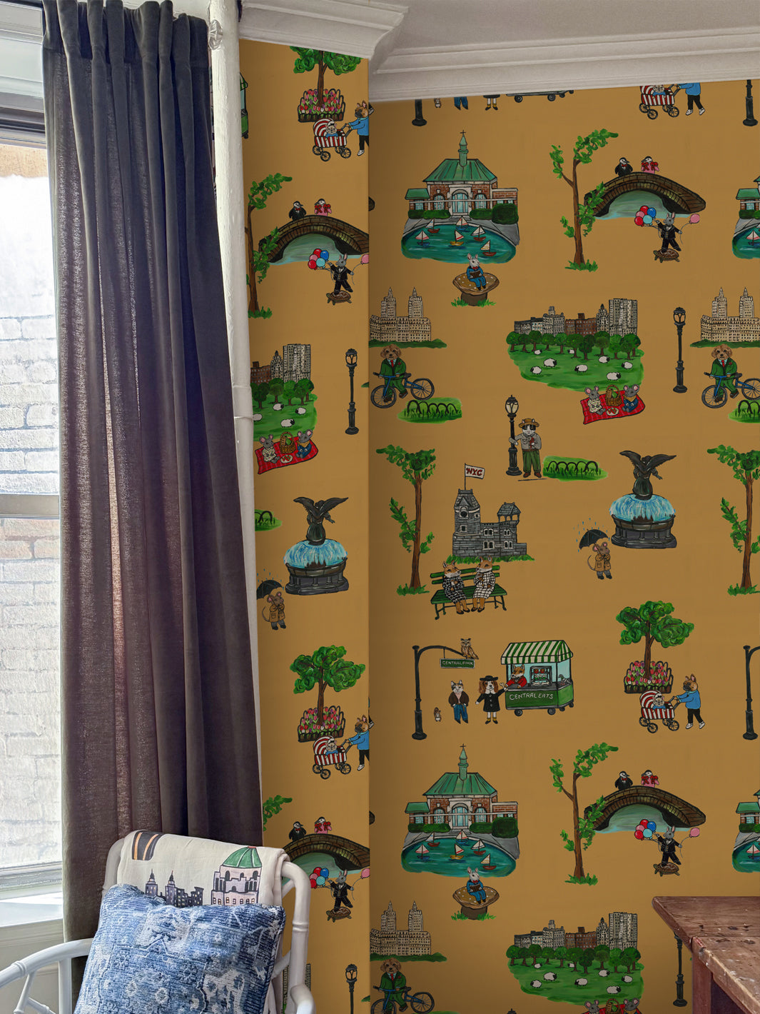 'Central Park' Wallpaper by Carly Beck City Blue - Marigold