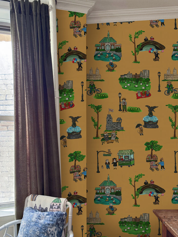 'Central Park' Wallpaper by Carly Beck City Blue - Marigold