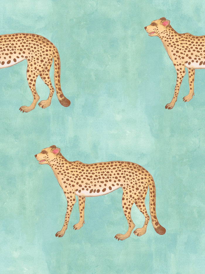 'Cheetah' Wallpaper by Mary Maguire - Aqua Blue