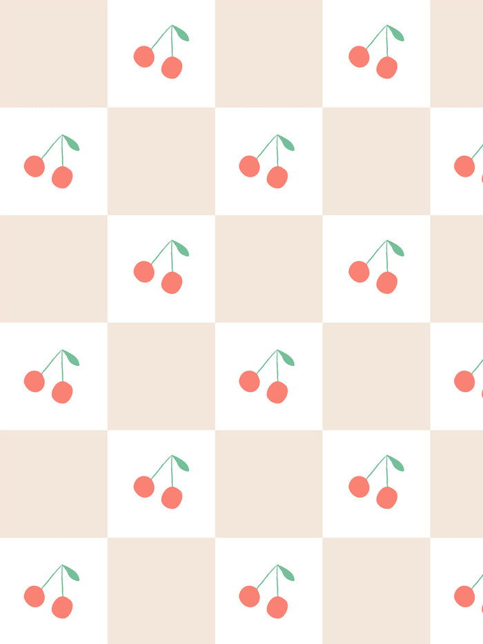 'Cherry Check' Wallpaper by Meri Meri - Beige
