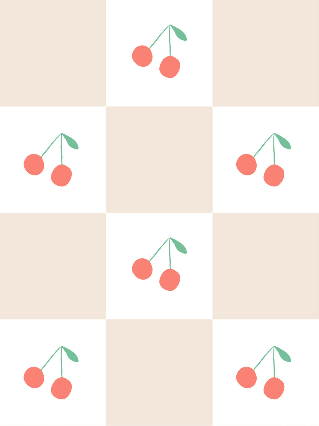 'Cherry Check' Wallpaper by Meri Meri - Beige