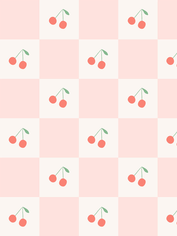 'Cherry Check' Wallpaper by Meri Meri - Cream Pink