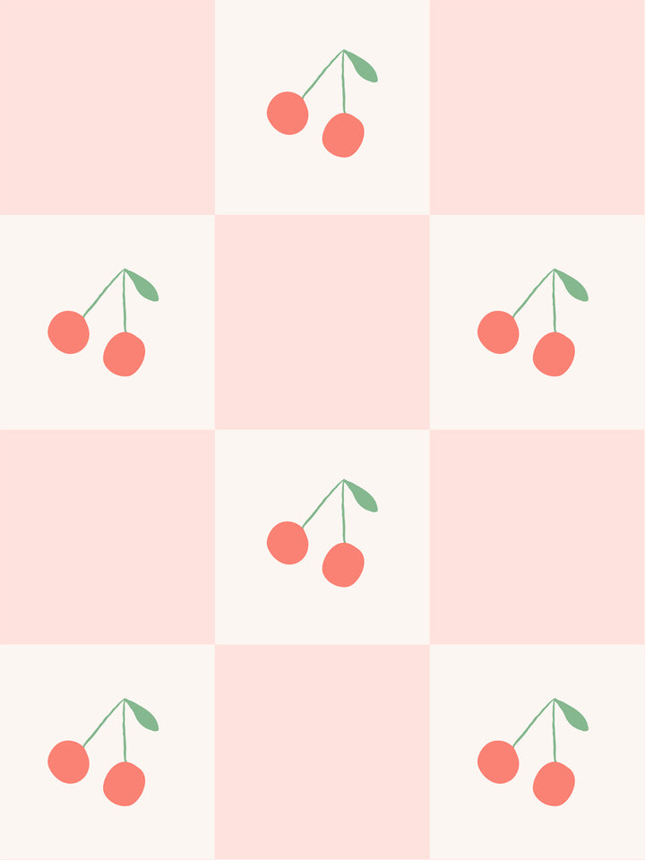 'Cherry Check' Wallpaper by Meri Meri - Cream Pink