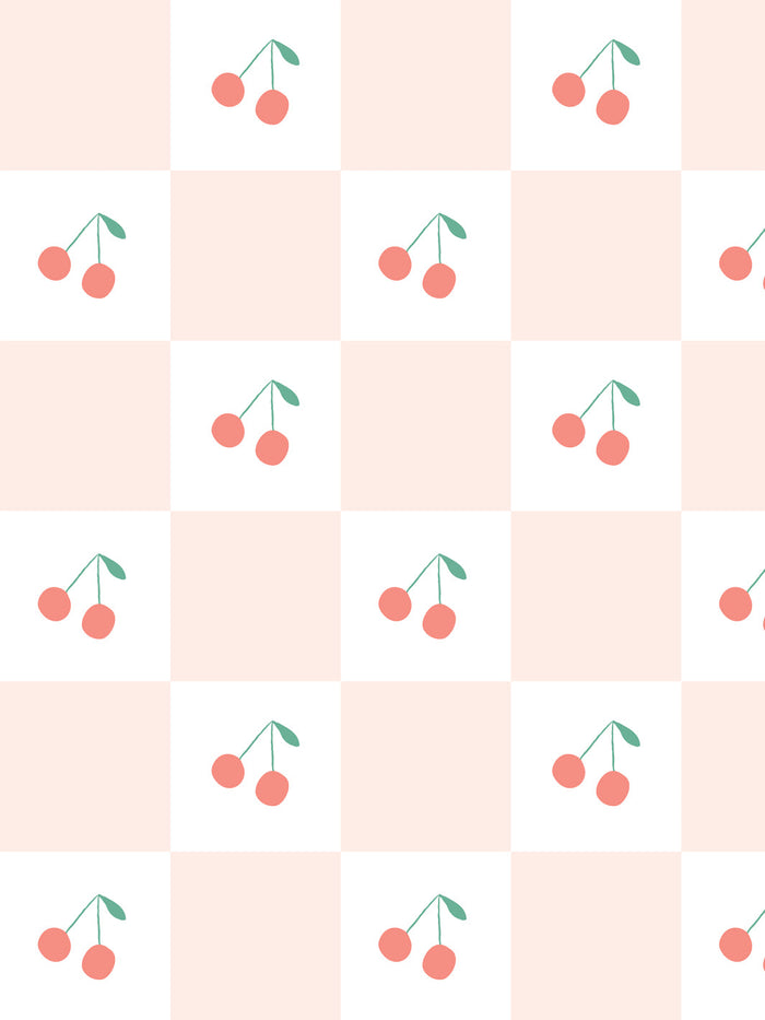 'Cherry Check' Wallpaper by Meri Meri - Pale Pink