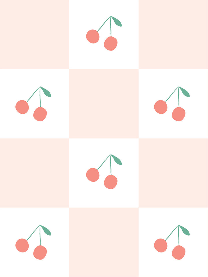 'Cherry Check' Wallpaper by Meri Meri - Pale Pink